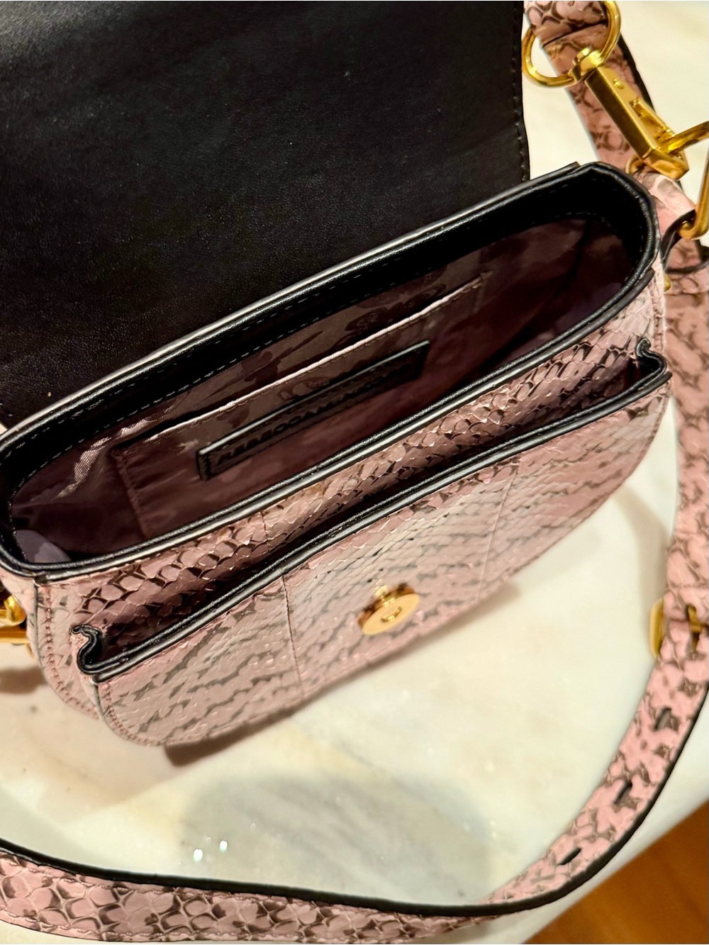 Rebecca Minkoff Pink & Griege Snake-Embossed Crossbody  Bag with Gold Hardware - Picture 3 of 6
